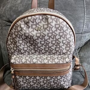 DKNY Taupe/Brown Monogram Mini Backpack